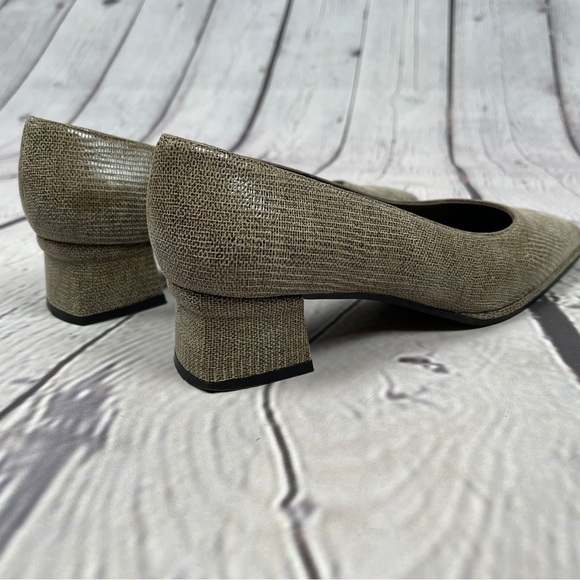 STUART WEITZMAN vintage square toe block heel shimmer snake skin leather shoes 7 - Picture 5 of 11
